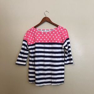 Boden Blue Striped Pink Dots Shirt